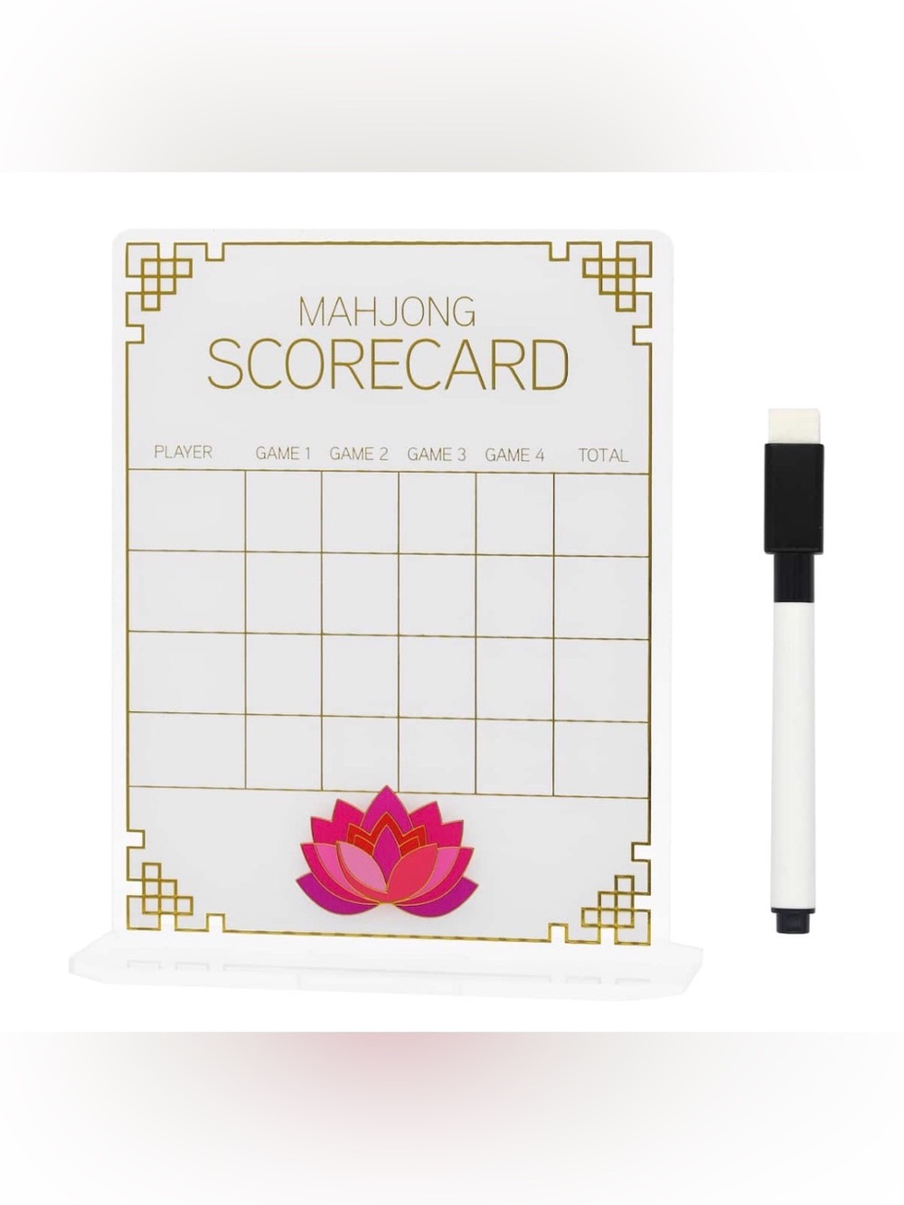 Mahjong Scorecard Dry Erase Board - White with Pink Lotus - Jonathan Adler